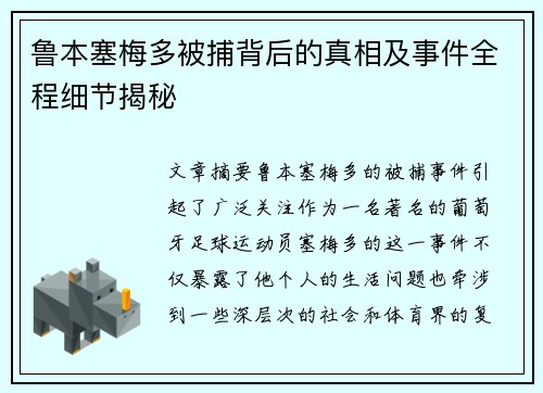 鲁本塞梅多被捕背后的真相及事件全程细节揭秘